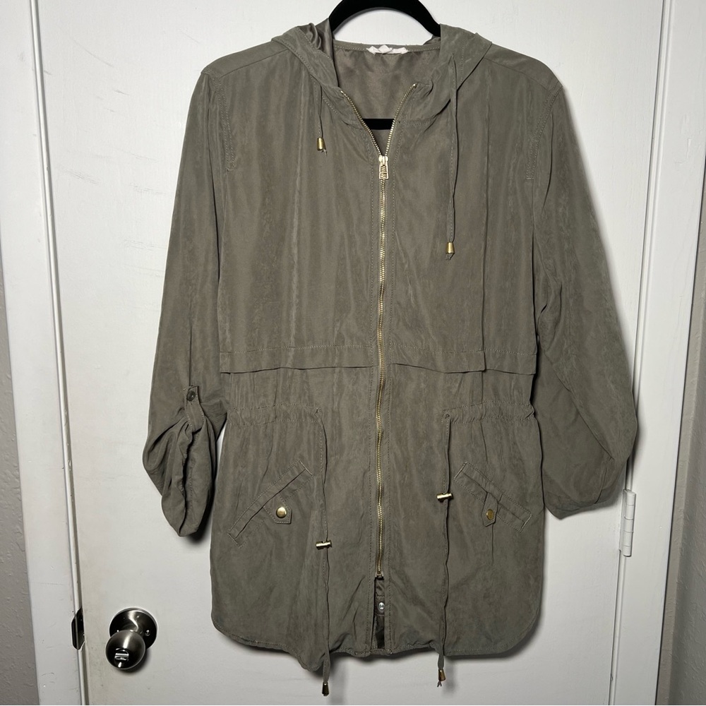 Maurices XL Olive Drawstring Cinched Satin Feel Jacket